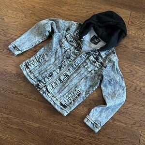Black, washed look hooded denim jacket
